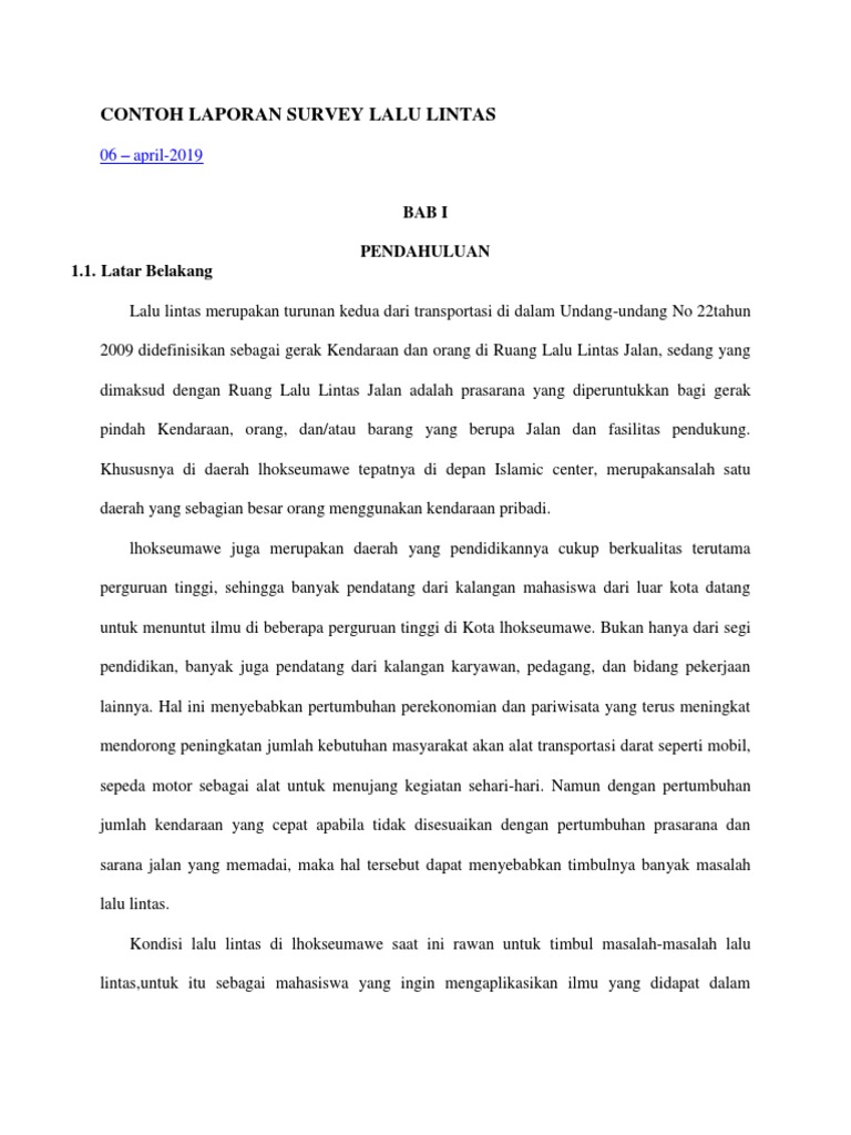 Contoh Laporan Survey Lalu Lintas Docx