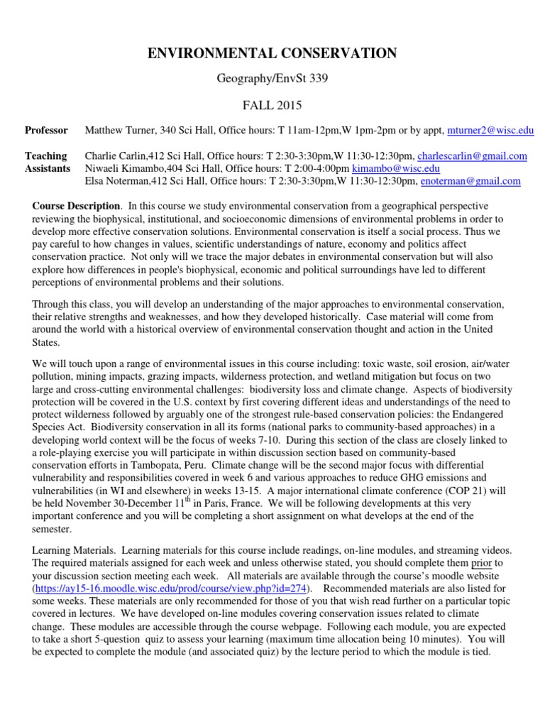 Environmental Conservation Course Overview | PDF | Environmental ...