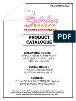 Sabrina Bakery product catalogue and operating hours