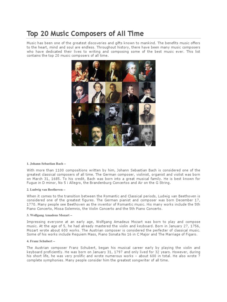 Top 20 Music Composers of All Time 1. Johann Sebastian Bach PDF