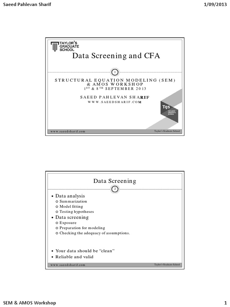 Data Screening Structural Equation Modeling Data Analysis - 