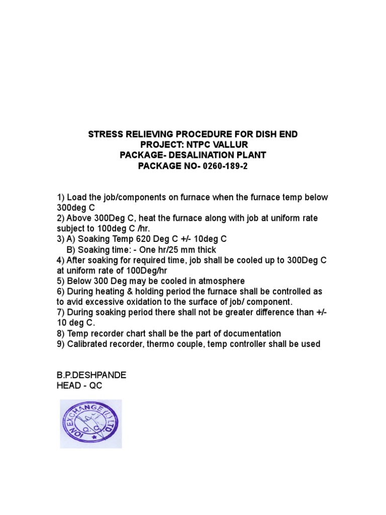 Stress Relieving Procedure for Dish Ends | PDF | Mechanical Engineering ...