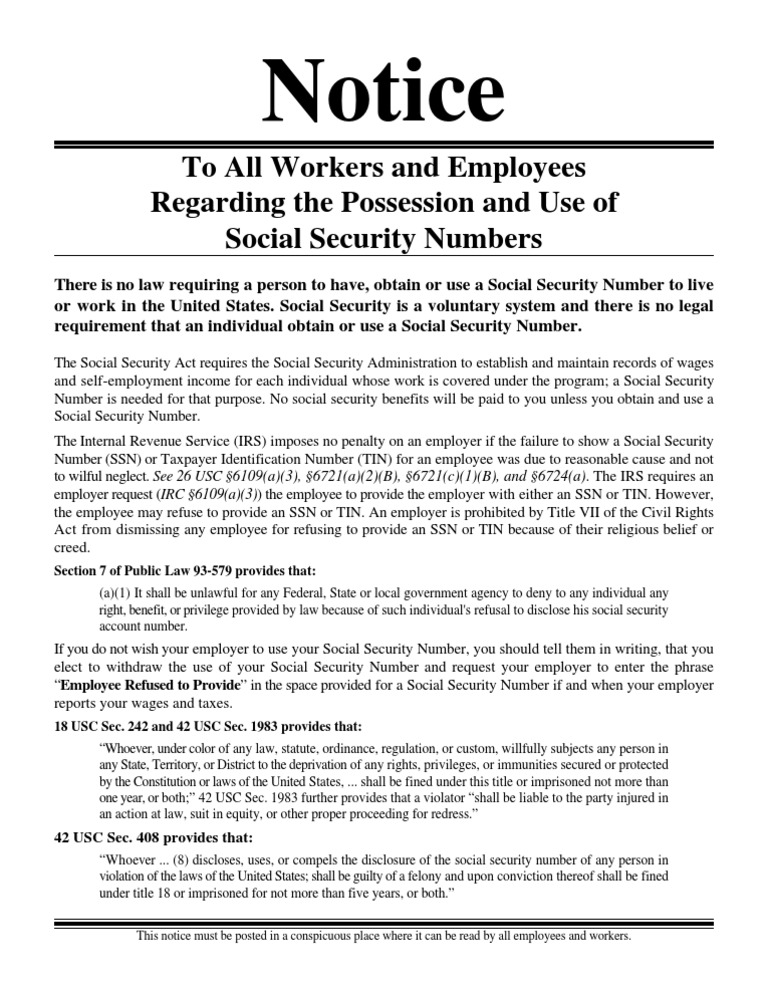 Social Security Number Use Notice | PDF