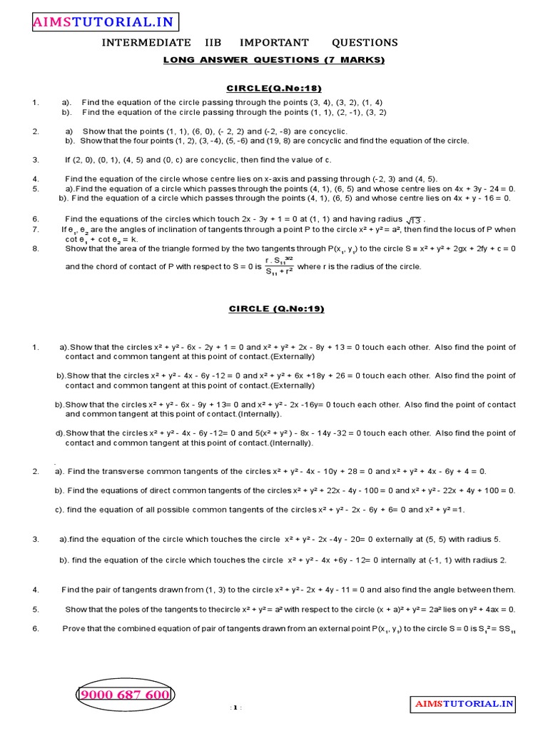 Maths Iia Iib Important Questions New 19 Pdf Ellipse Circle