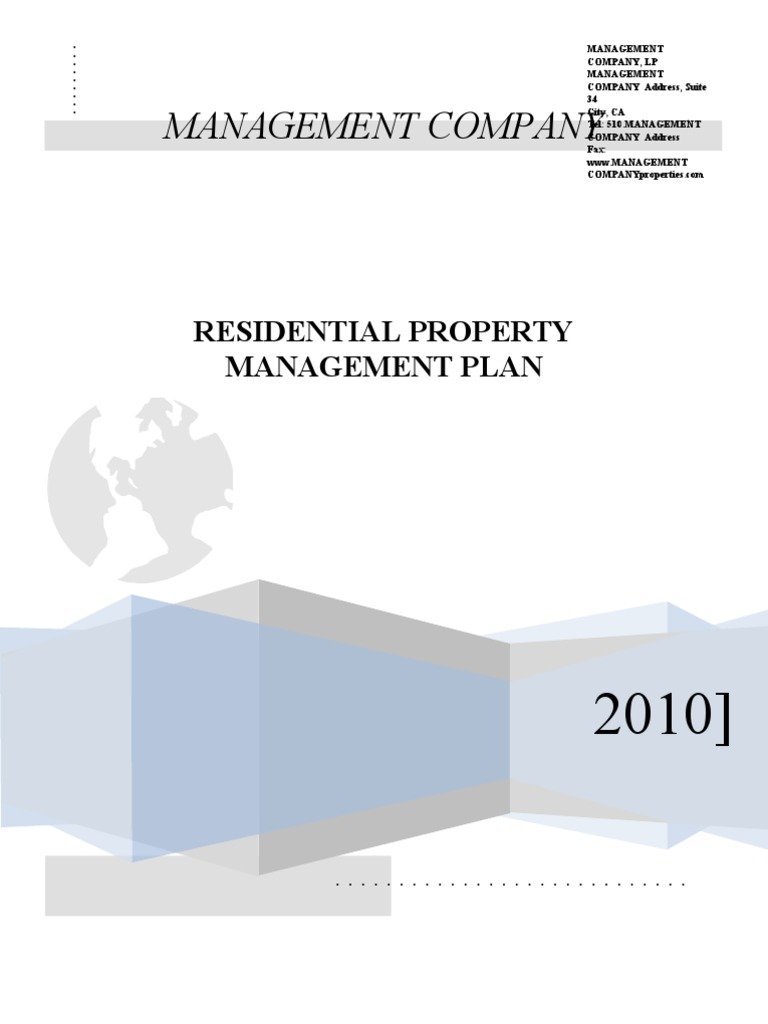 Residential Property Management Plan | PDF | Eviction | Lease