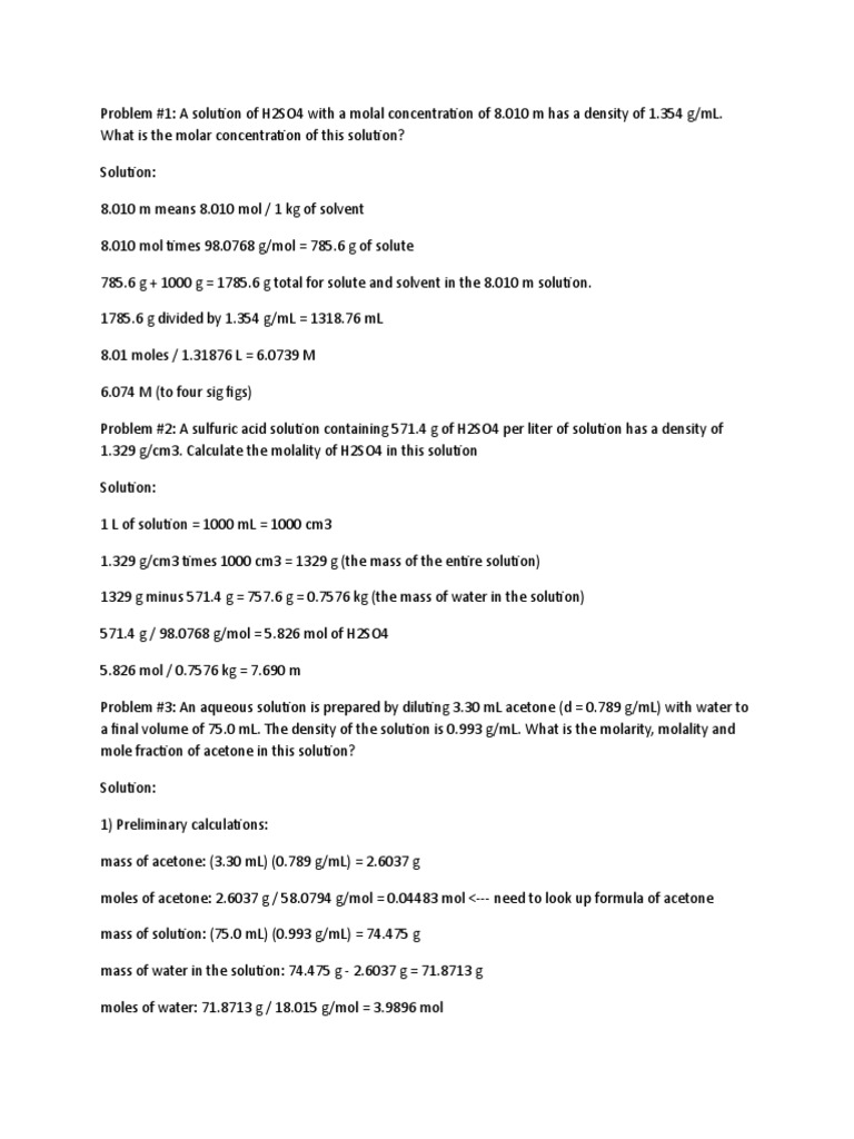 Molality Practice Questions | PDF | Molar Concentration | Concentration