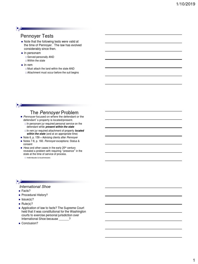 Pennoyer and International Shoe Jurisdiction | PDF | Personal ...