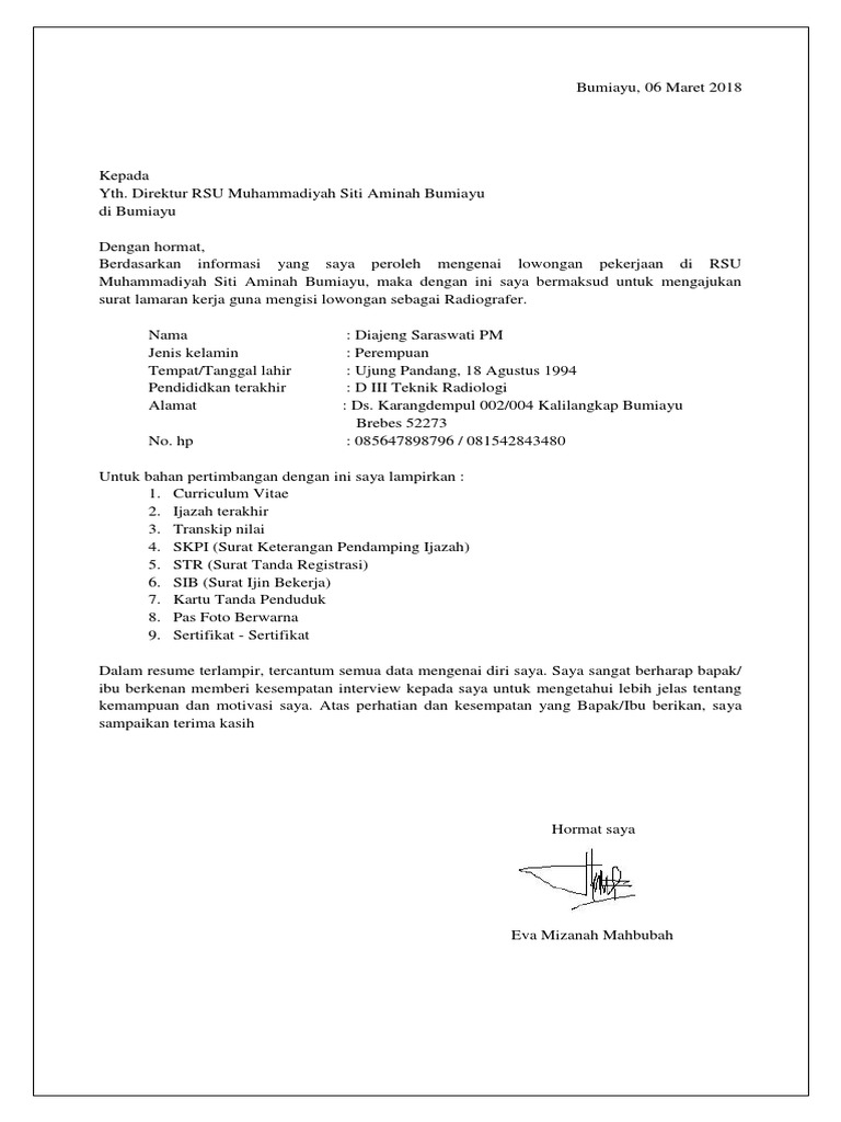 Surat Lamaran Pekerjaan Dan Cv