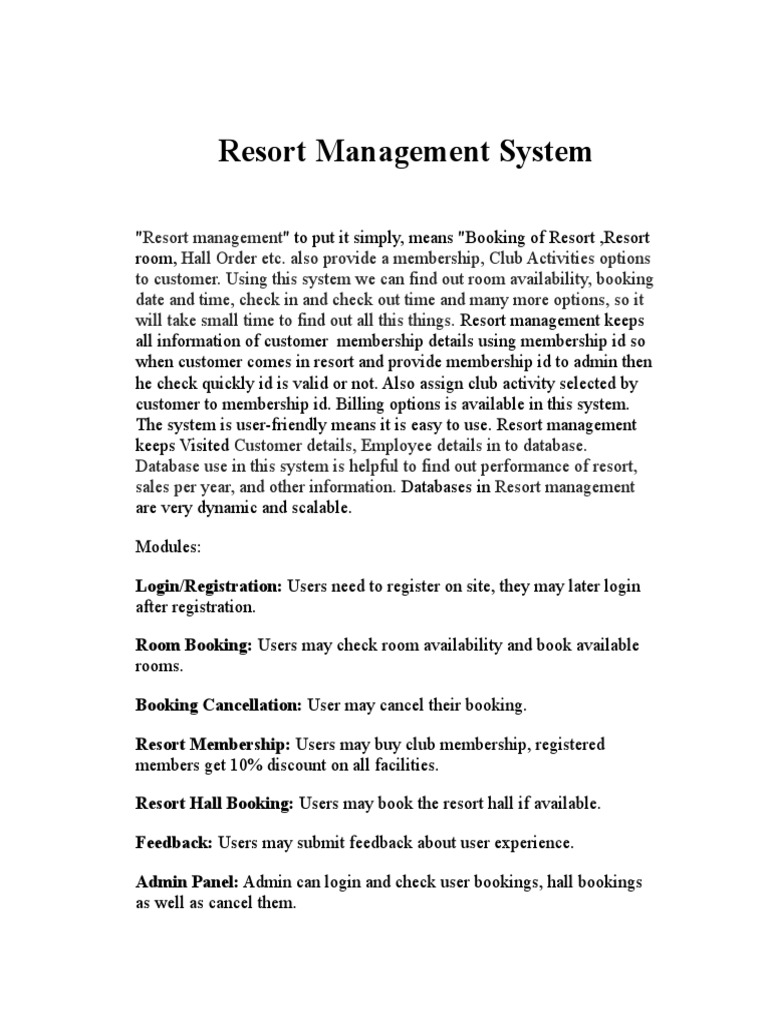 Resort Management System | PDF | Random Access Memory | Databases