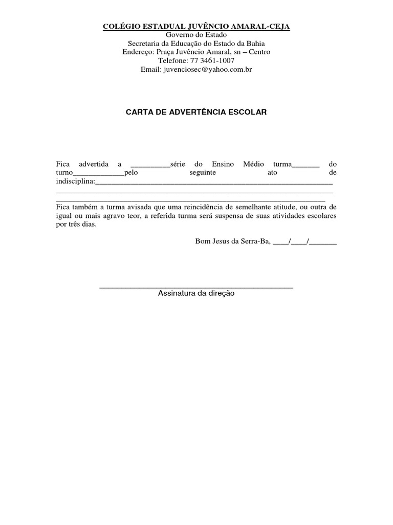 Carta de Advertência Escolar  PDF
