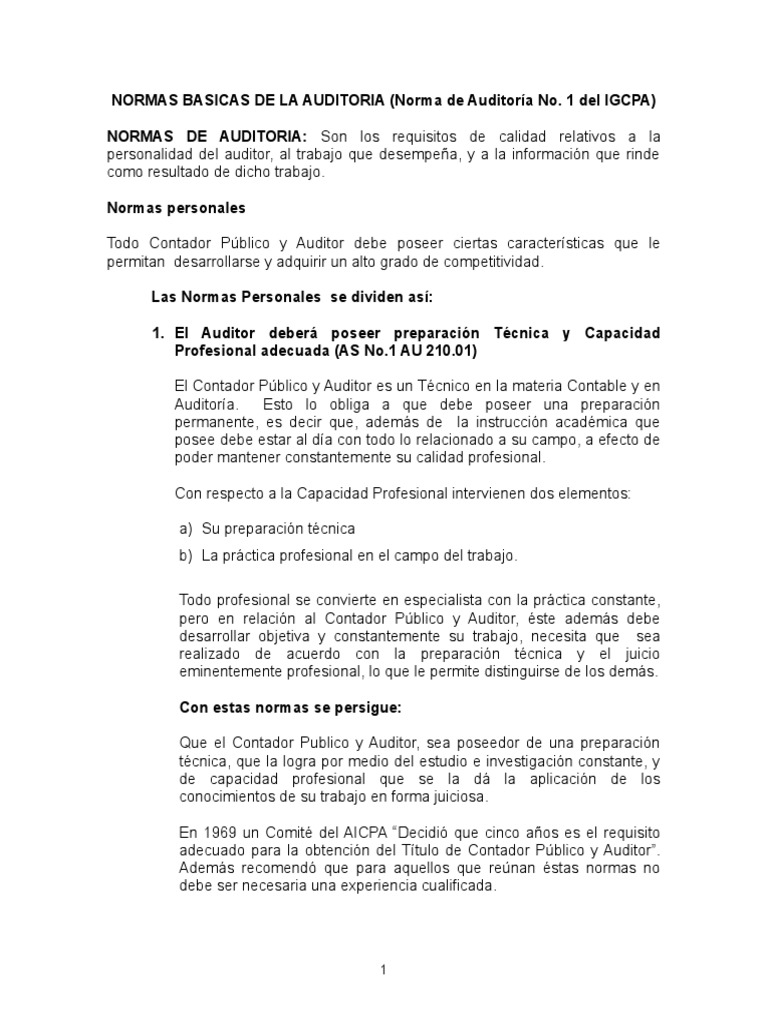 Normas Esenciales de Auditoría IGCPA | PDF | Contabilidad | Auditoría