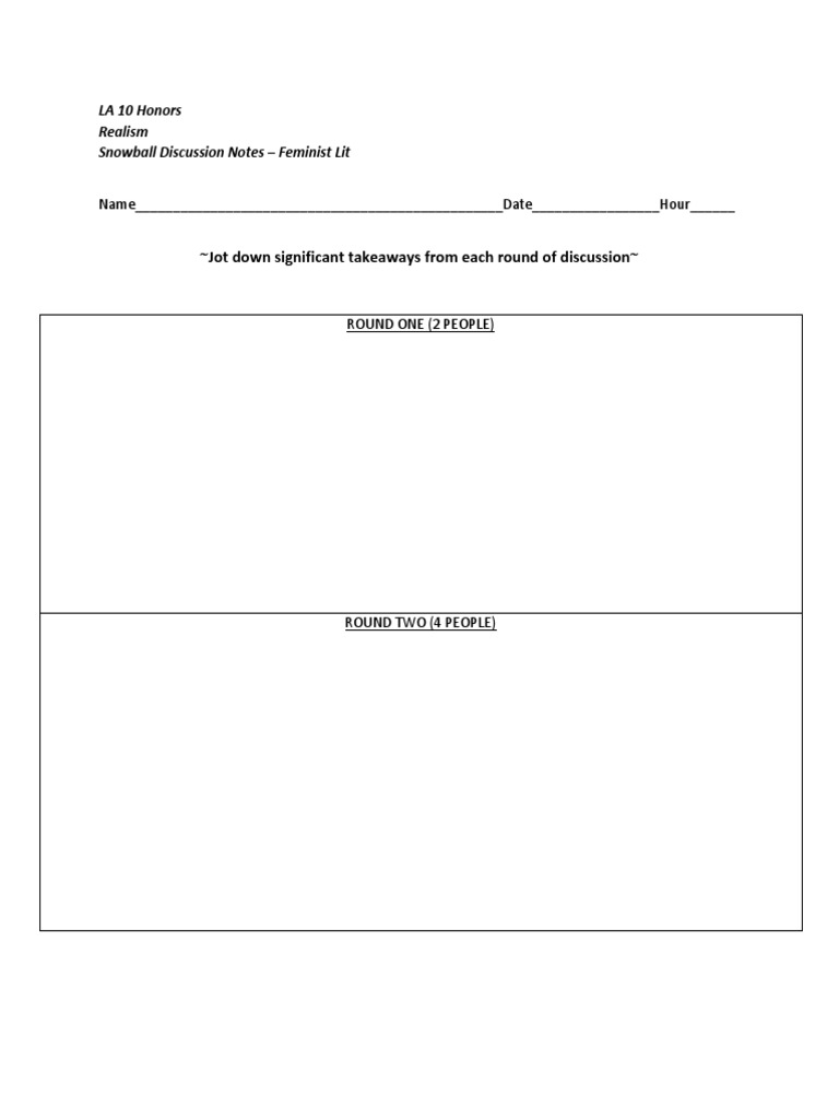 Snowball Discussion Notes Sheet PDF