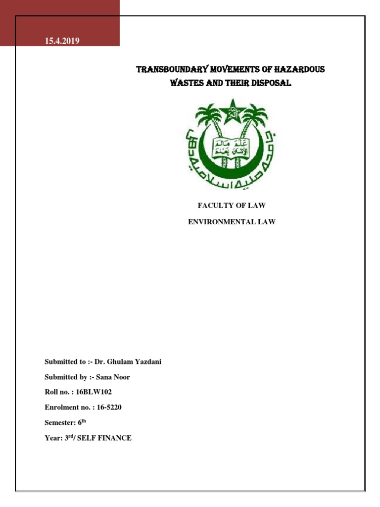 Transboundary Movements of Hazardous Wastes and Their Disposal PDF