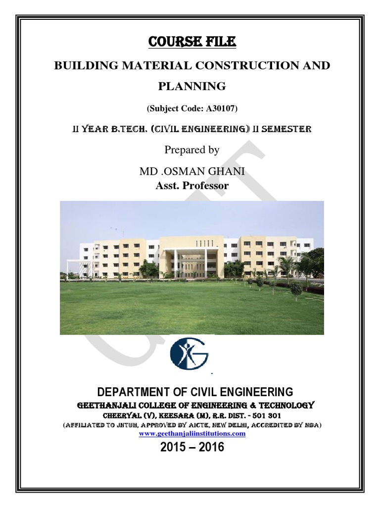 Course File: Building Material Construction and Planning | PDF ...