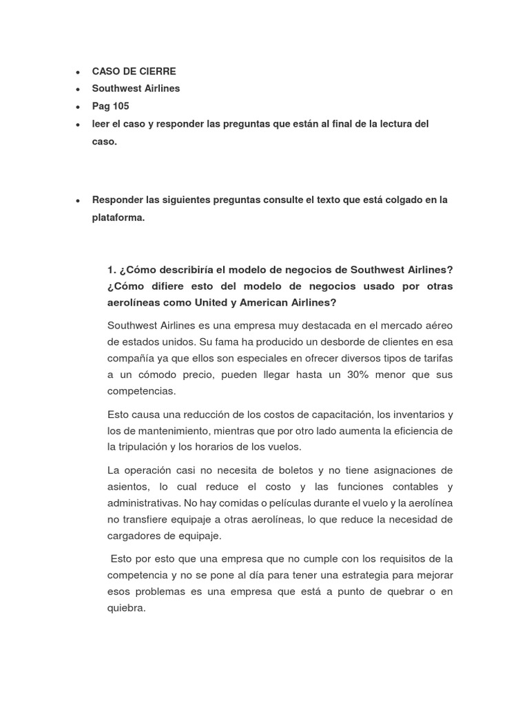 Tarea 3 Metodologia de Caso | PDF | Aerolíneas suroeste | Innovación