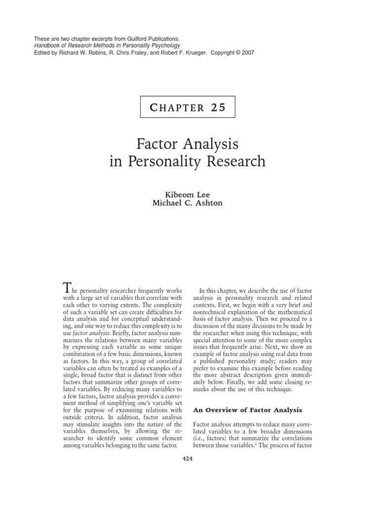 Factor Analysis in Personality Research: Hapter | PDF | Factor Analysis ...