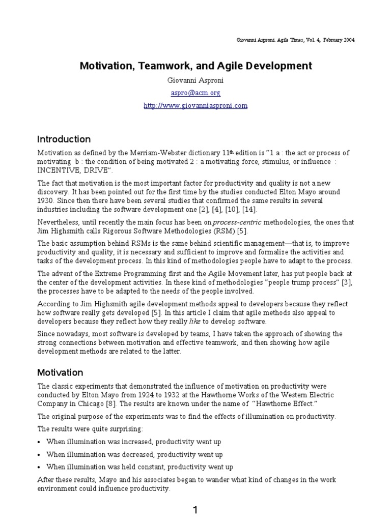 Motivation Teamwork and Agile Development | PDF