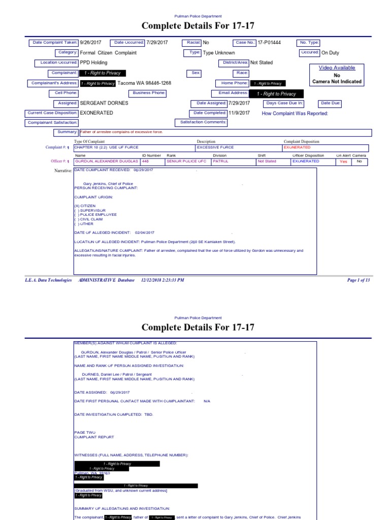 Police Complaint Case Review | PDF | Police Brutality | Privacy