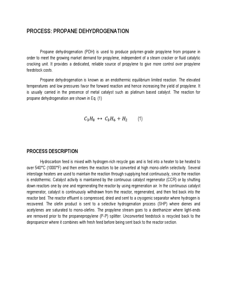 Propane Dehydrogenation Process Overview | PDF | Propane | Cracking ...