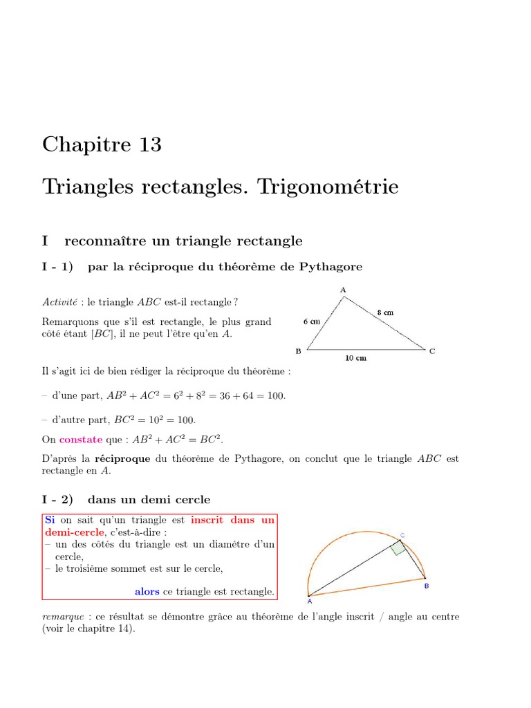 Comment Démontrer Qu un Triangle Est Rectangle 3eme Trigonometrie | PDF | Fonction trigonométrique | Géométrie euclidienne