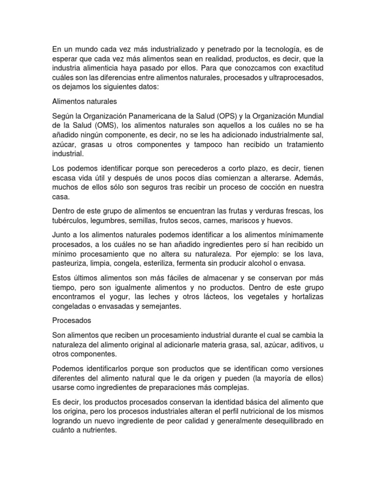 Alimentos Naturales, Procesados y Ultraprocesados. | PDF | sal | Alimentos