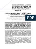 Manifiesto Del Congreso Nacional de La Economía Social y Solidaria