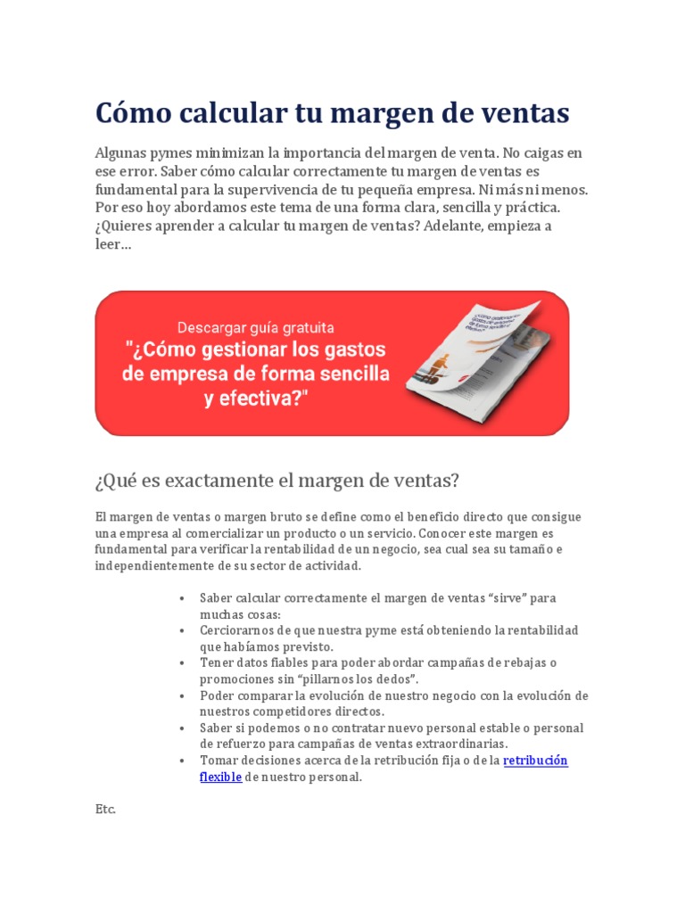 Cómo Calcular Tu Margen de Ventas PDF Pequeñas y medianas empresas