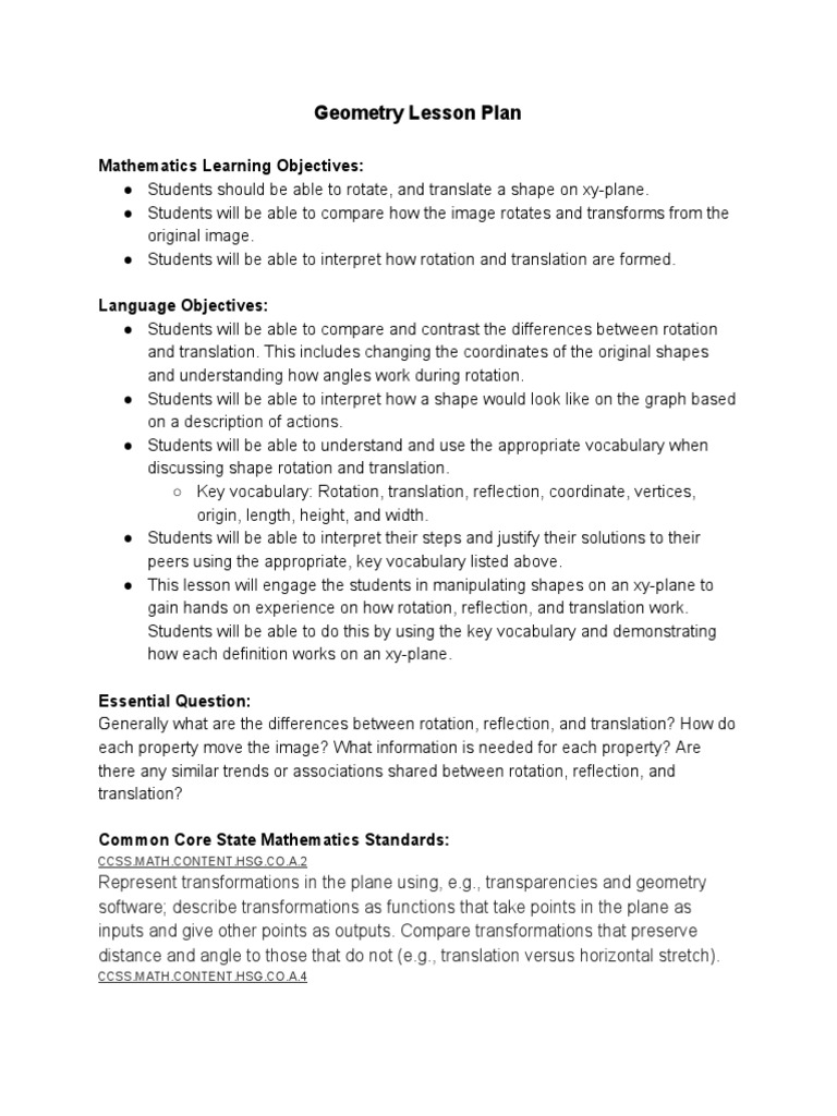 Geometry Lesson Plan for Grade 2 | PDF | Shape | Rotation