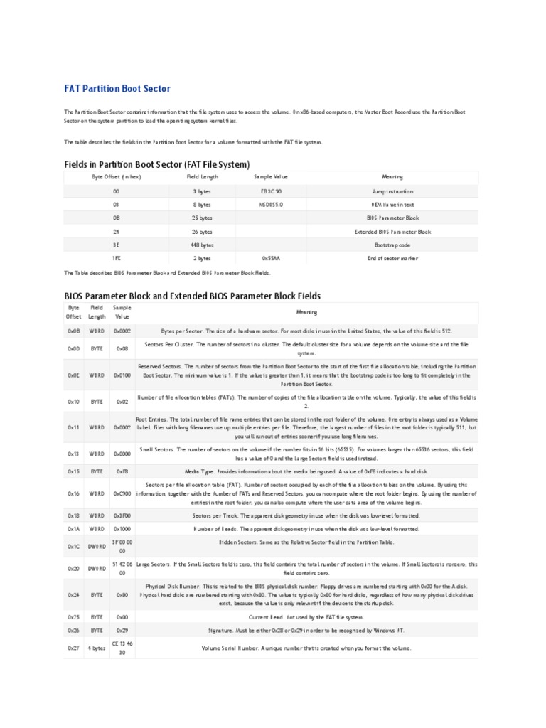 FAT Partition Boot Sector PDF Computer File Booting