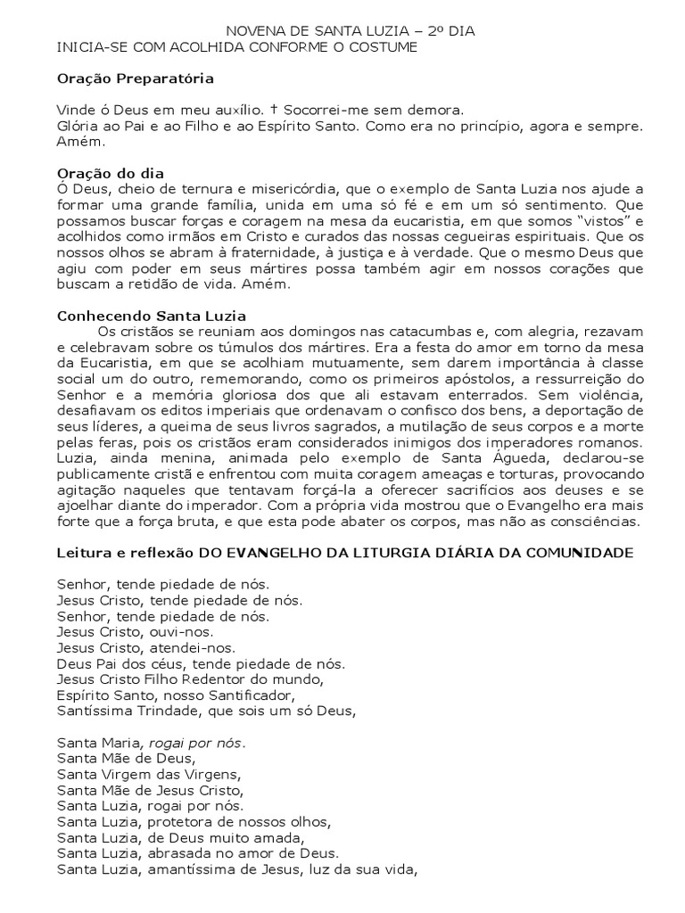 Novena de Santa Luzia - 2º Dia | PDF | Oração | Maria, mãe de Jesus