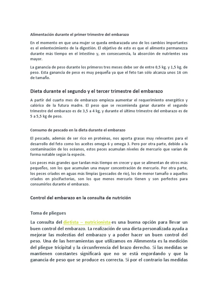 Alimentación Durante El Primer Trimestre Del Embarazo