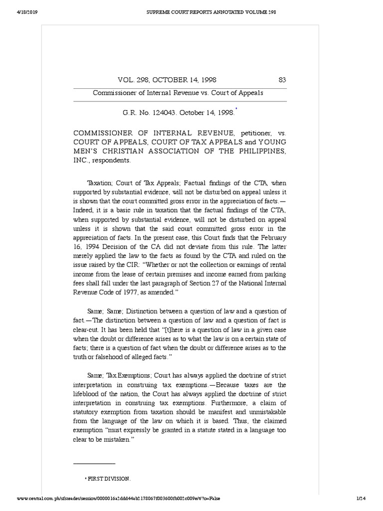 298 Scra 83 | PDF | Tax Exemption | Question Of Law