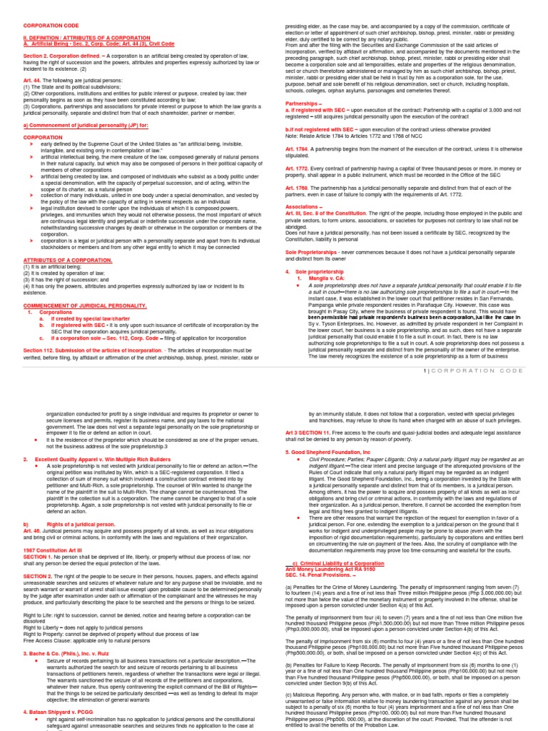 Corp Notes Outline 1 | PDF | Tort | Crime & Violence