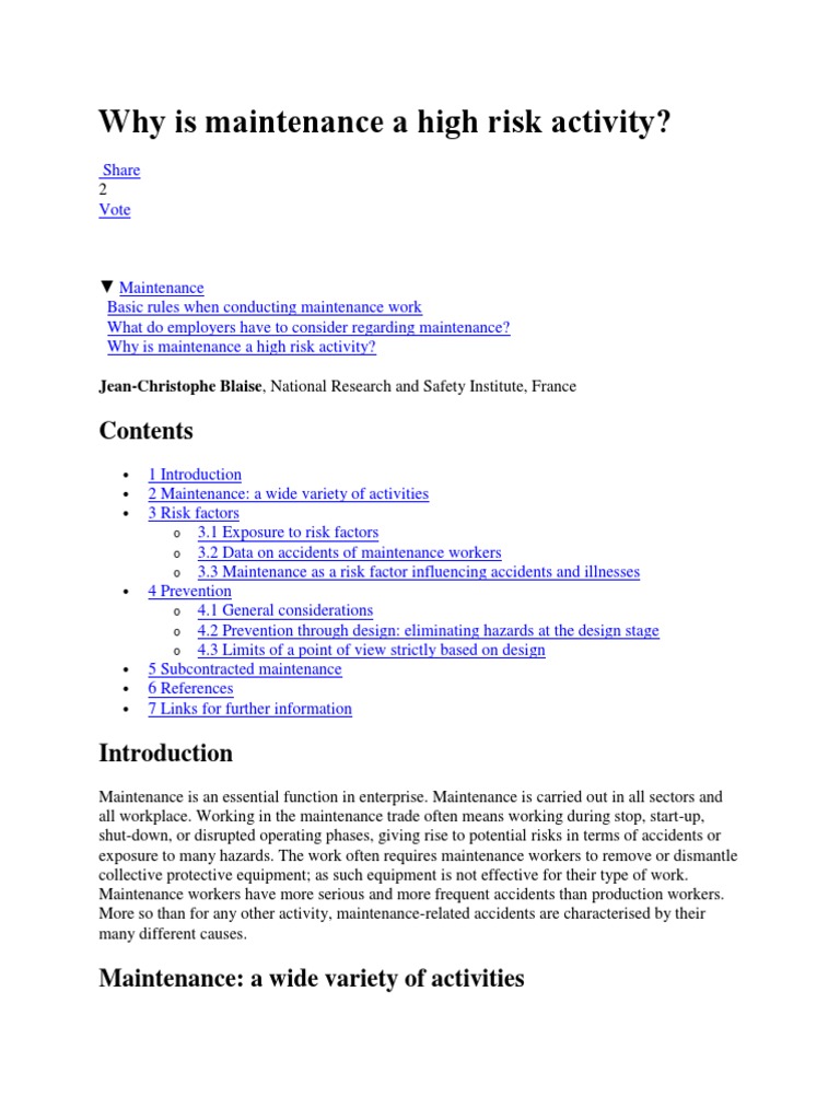 High-Risk Factors in Maintenance Work | PDF | Occupational Safety And ...