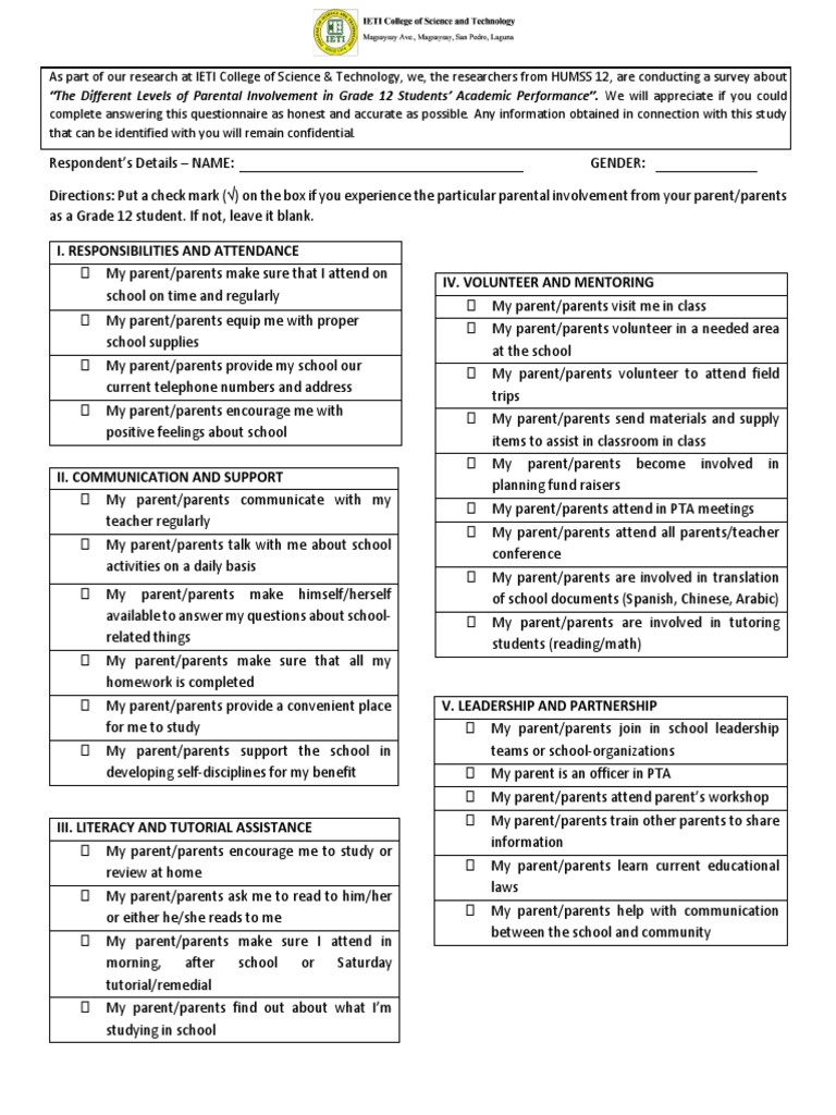Parental Involvement in Grade 12 Performance | PDF | Literacy | Teachers