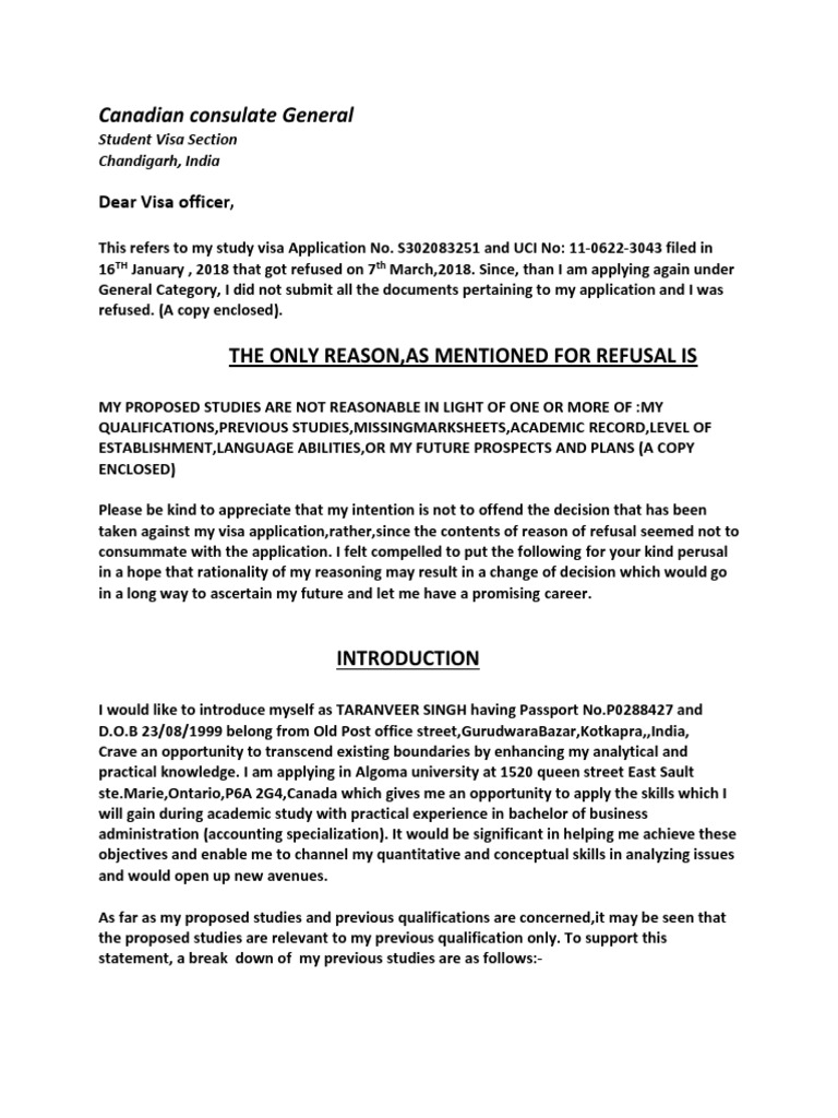Appeal for Study Visa Reconsideration | PDF | Master Of Business ...