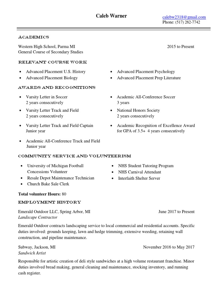 Caleb Warner Resume 1 | PDF