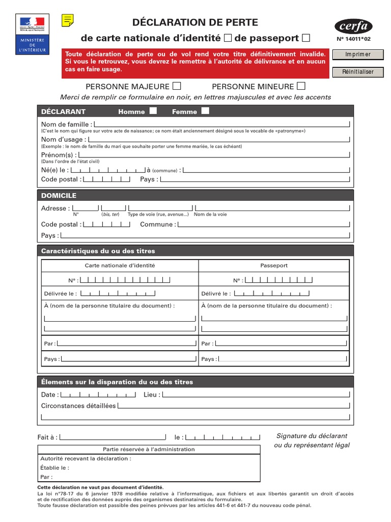 cerfa_14011-02 | Passeport | Certificat de naissance