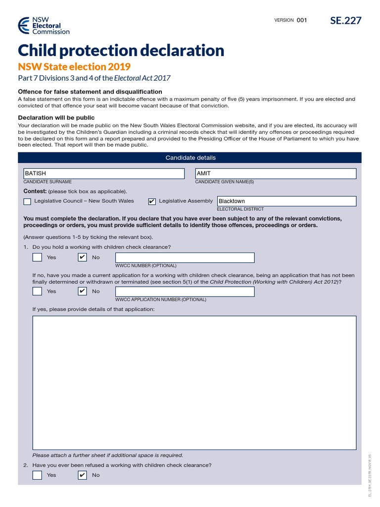 Child Protection Declaration: NSW State Election 2019 | PDF ...