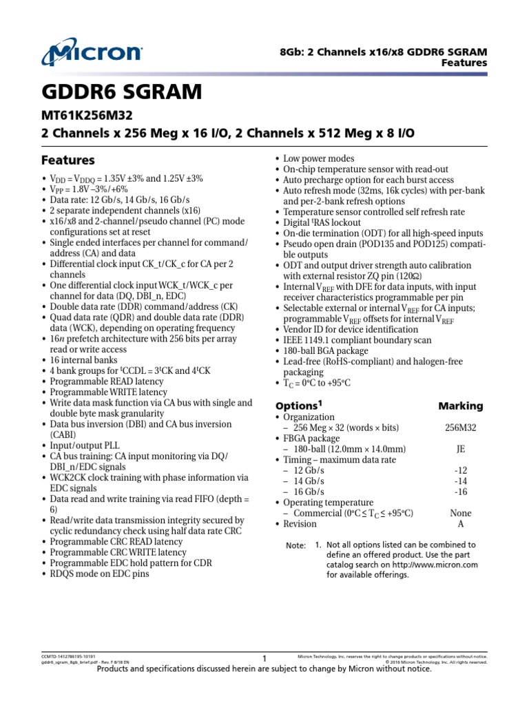 gddr6 Sgram 8gb Brief PDF PDF Dynamic Random Access Memory Input