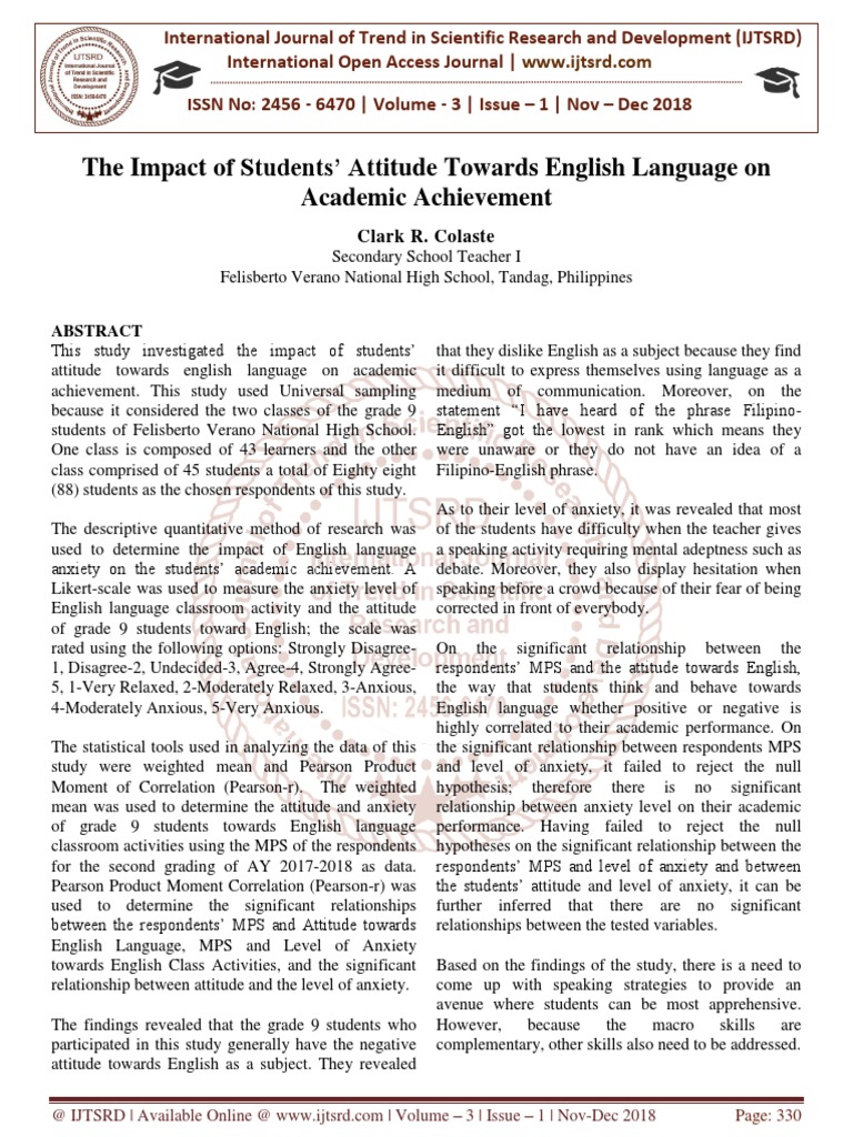 Impact of Attitude on English Achievement | PDF | Anxiety | Attitude ...