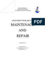 Maintenace AND Repair: Assignment Research in