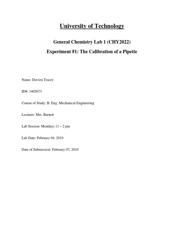 Pipette Lab PDF Accuracy And Precision Density