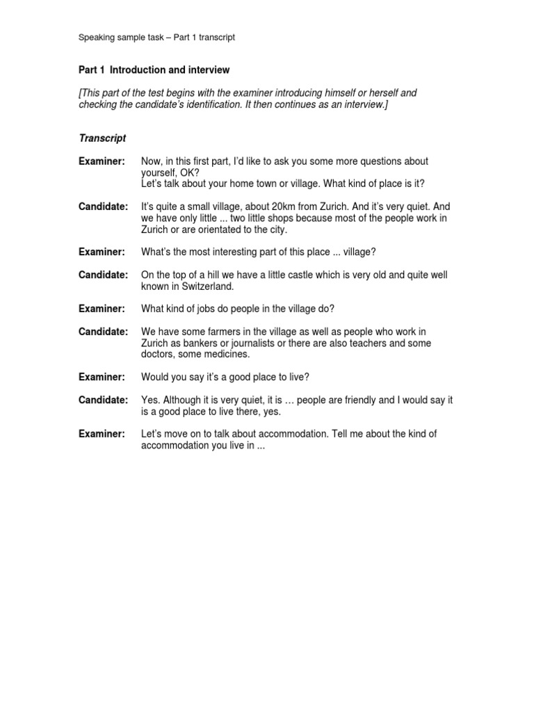 Speakingsamplepart1transcript PDF | PDF