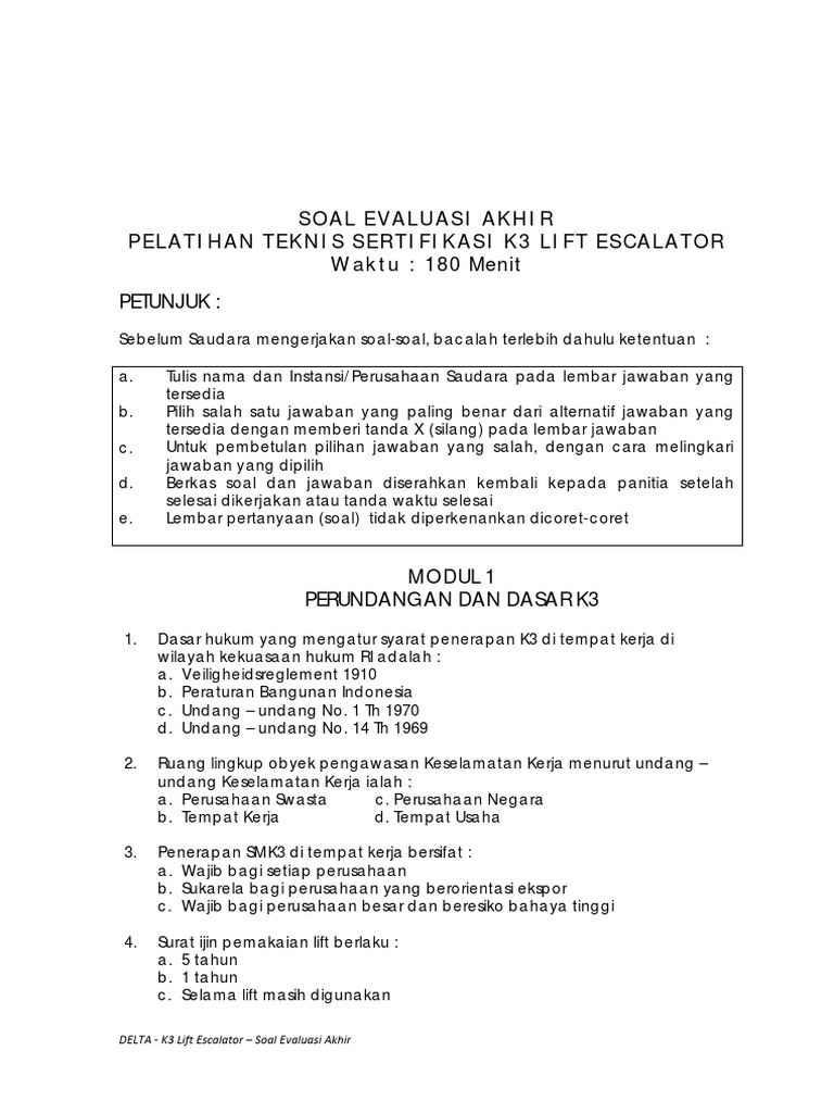 1 Soal K3 Lift Evaluasi