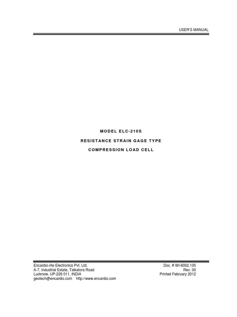 ELC-210S Load Cell User Manual | PDF | Electrical Engineering ...