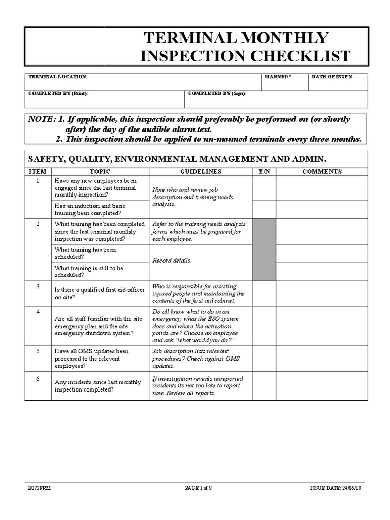 Terminal Monthly Inspection Checklist | PDF | Liquefied Petroleum Gas ...