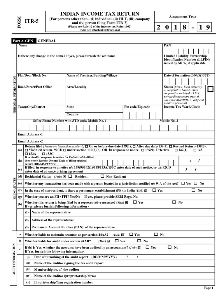 ITR-5 Indian Income Tax Return | PDF | Debits And Credits | Income Tax ...