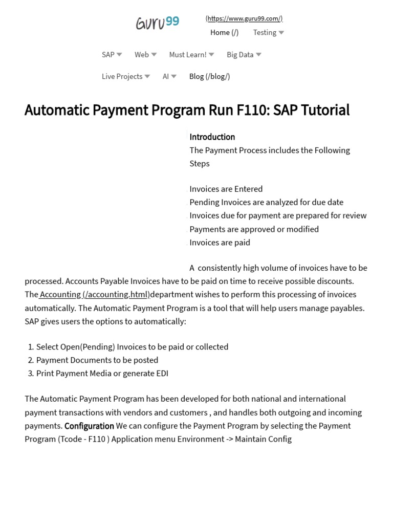 Automatic Payment Program Run F110 - SAP Tutorial | PDF | Accounts ...