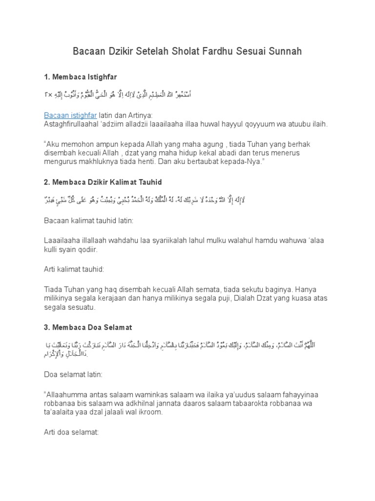 Bacaan Dzikir Setelah Sholat Fardhu Sesuai Sunnah